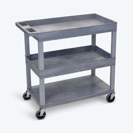 LUXOR High Capacity 2 Tubs & 1 Flat Shelf Cart in Gray EC112-G